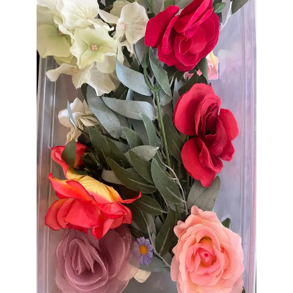 Shoe Box of Mixed Lot Of Beautiful Artificial/Silk Flowers
